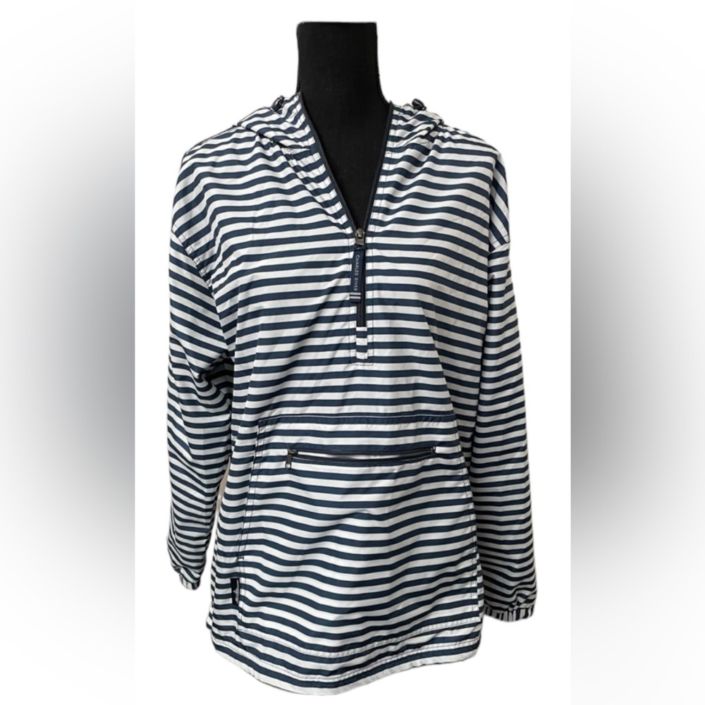 Charles River Chatham Anorak Lined Striped Blue and White Long Sleeve Pullover